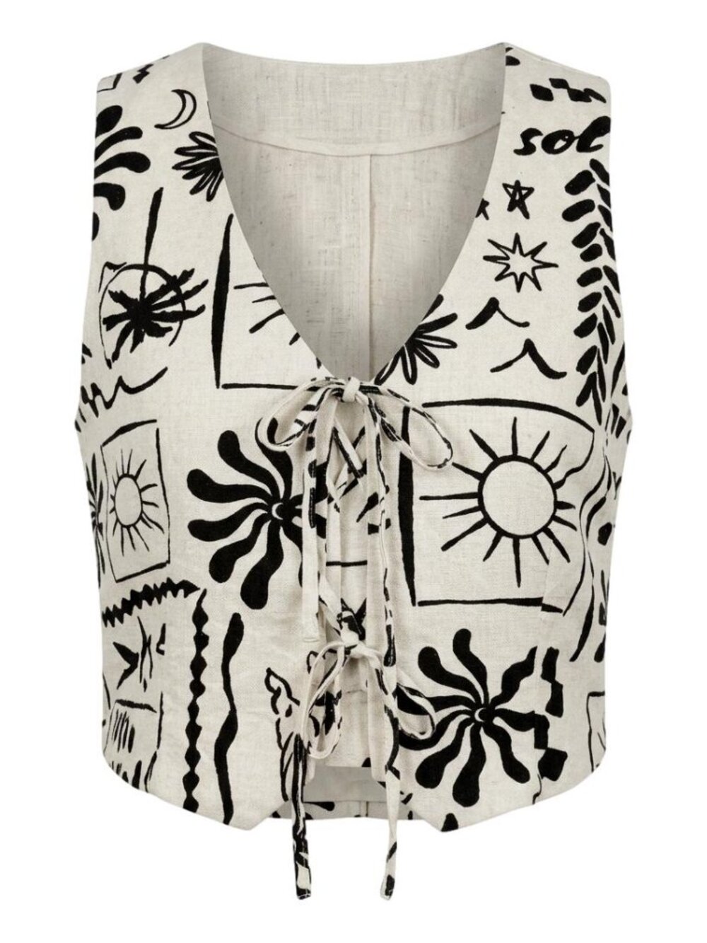 Rachel Zoe Priscilla Linen Blend Doodle Print Summer Crop Top Vest XS